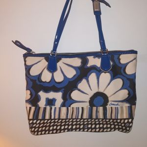 Coach Blue White Black Floral Shoulder Bag
